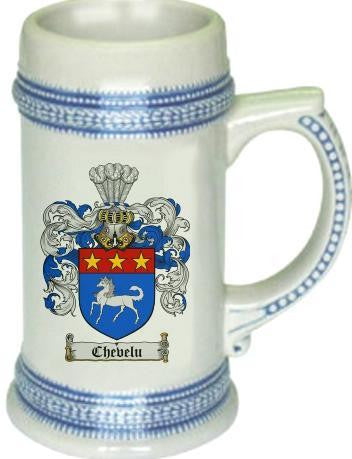 Chevelu family crest stein coat of arms tankard mug
