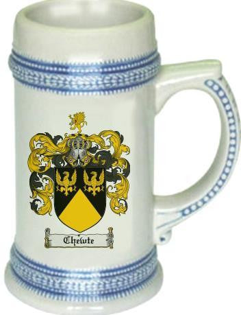 Chewte family crest stein coat of arms tankard mug