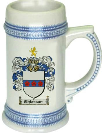 Chiasson family crest stein coat of arms tankard mug