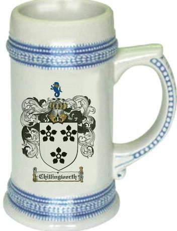 Chillingworth family crest stein coat of arms tankard mug