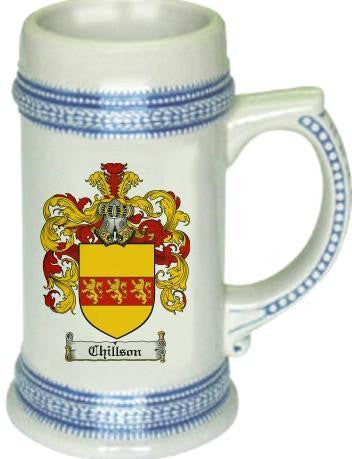 Chillson family crest stein coat of arms tankard mug