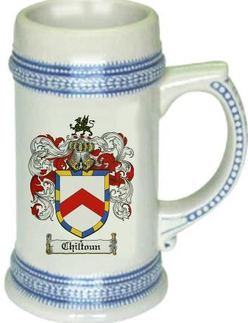 Chiltoune family crest stein coat of arms tankard mug