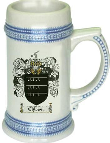 Chiown family crest stein coat of arms tankard mug