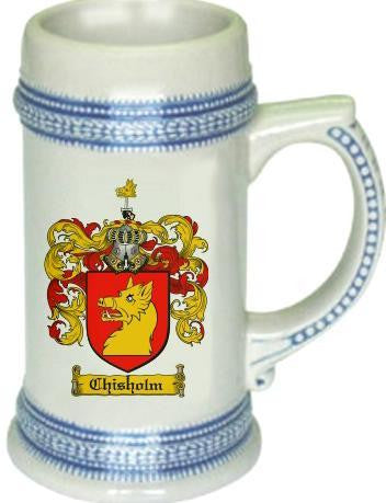 Chisholm family crest stein coat of arms tankard mug