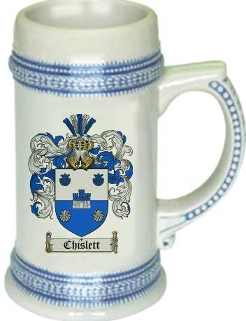 Chislett family crest stein coat of arms tankard mug
