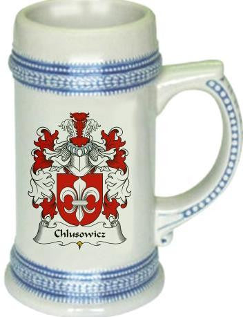 Chlusowicz family crest stein coat of arms tankard mug