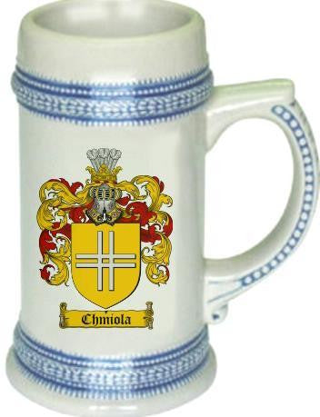 Chmiola family crest stein coat of arms tankard mug