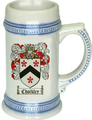 Chockley family crest stein coat of arms tankard mug