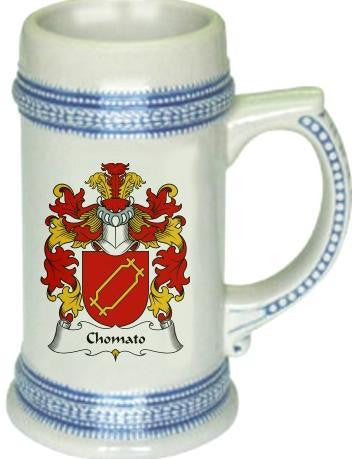 Chomato family crest stein coat of arms tankard mug