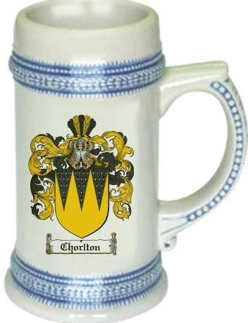 Chorlton family crest stein coat of arms tankard mug