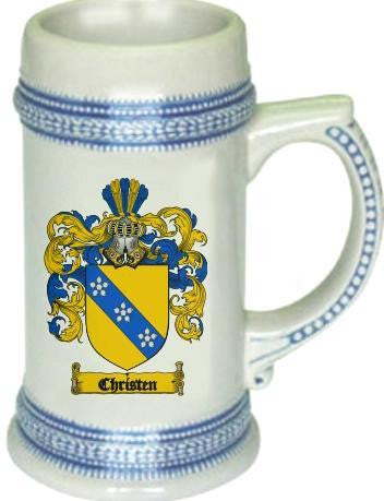 Christen family crest stein coat of arms tankard mug