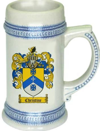 Christine family crest stein coat of arms tankard mug