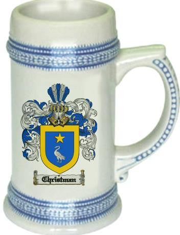 Christman family crest stein coat of arms tankard mug