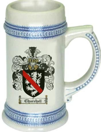 Churchell family crest stein coat of arms tankard mug