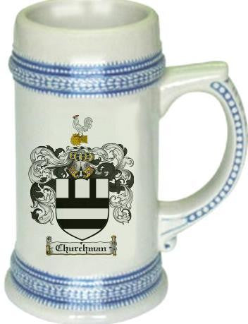 Churchman family crest stein coat of arms tankard mug