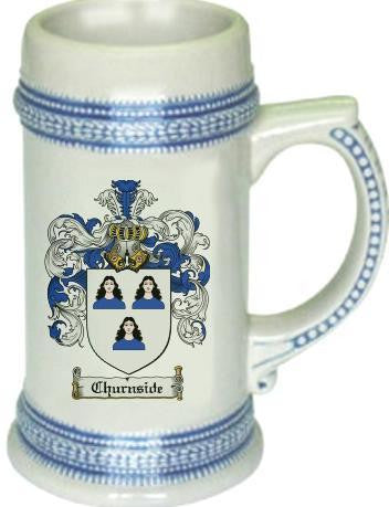 Churnside family crest stein coat of arms tankard mug