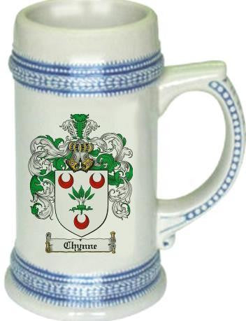 Chynne family crest stein coat of arms tankard mug