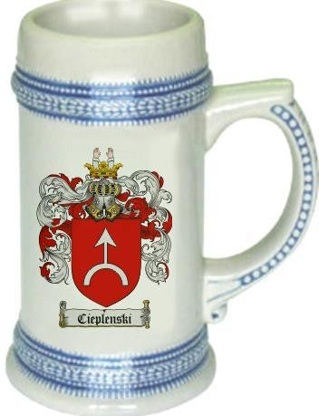 Cieplenski family crest stein coat of arms tankard mug