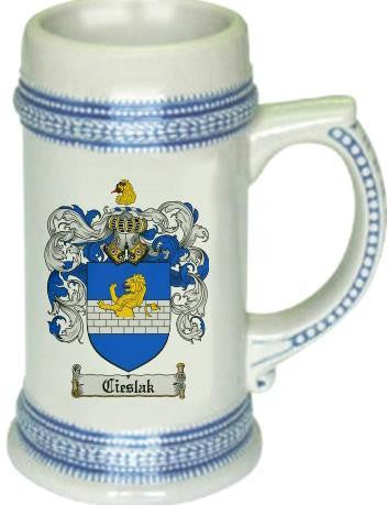 Cieslak family crest stein coat of arms tankard mug