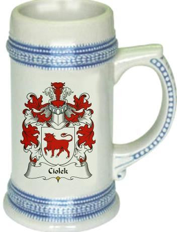 Ciolek family crest stein coat of arms tankard mug