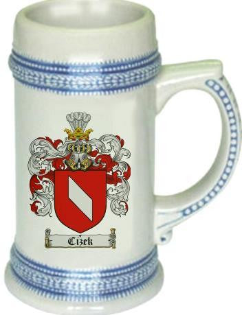 Cizek family crest stein coat of arms tankard mug