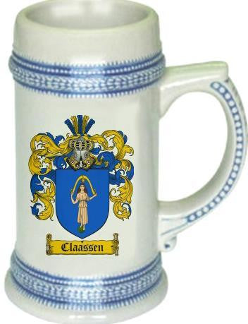 Claassen family crest stein coat of arms tankard mug