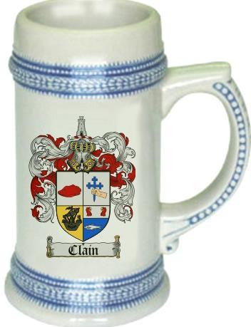 Clain family crest stein coat of arms tankard mug