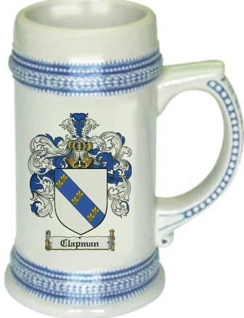 Clapman family crest stein coat of arms tankard mug