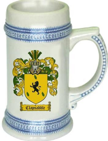 Clapsaddle family crest stein coat of arms tankard mug