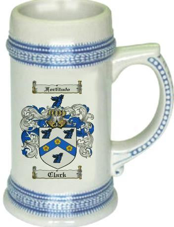 Clark family crest stein coat of arms tankard mug