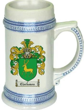 Clarkeson family crest stein coat of arms tankard mug