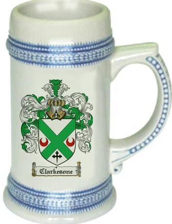 Clarkesone family crest stein coat of arms tankard mug