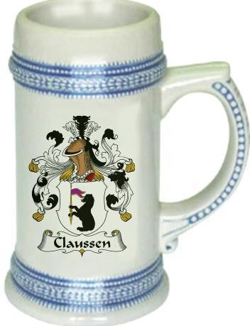 Claussen family crest stein coat of arms tankard mug