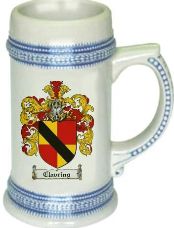 Clavring family crest stein coat of arms tankard mug