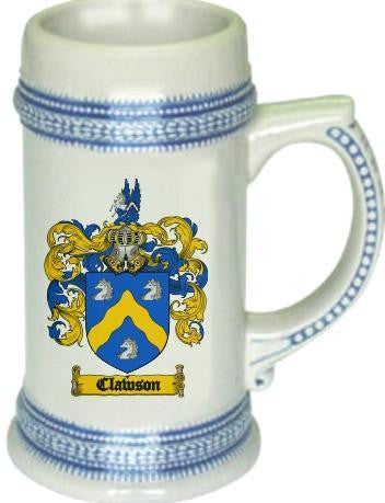 Clawson family crest stein coat of arms tankard mug