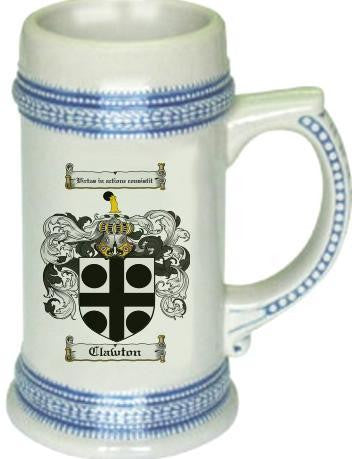 Clawton family crest stein coat of arms tankard mug