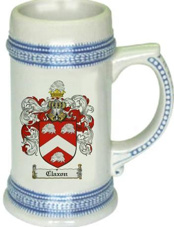 Claxon family crest stein coat of arms tankard mug