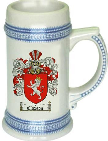 Claxson family crest stein coat of arms tankard mug