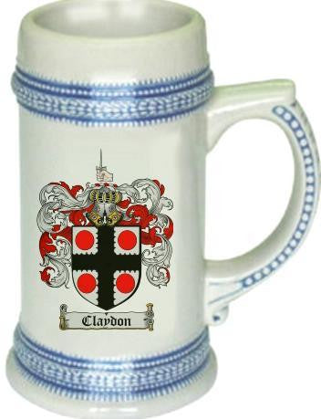 Claydon family crest stein coat of arms tankard mug