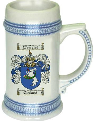 Cleeland family crest stein coat of arms tankard mug