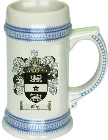 Cleg family crest stein coat of arms tankard mug