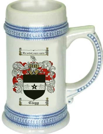 Clegg family crest stein coat of arms tankard mug