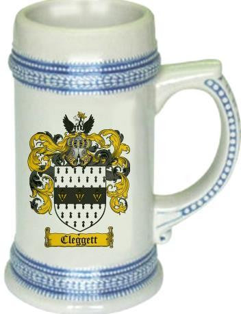 Cleggett family crest stein coat of arms tankard mug