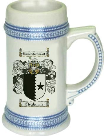 Cleghorne family crest stein coat of arms tankard mug