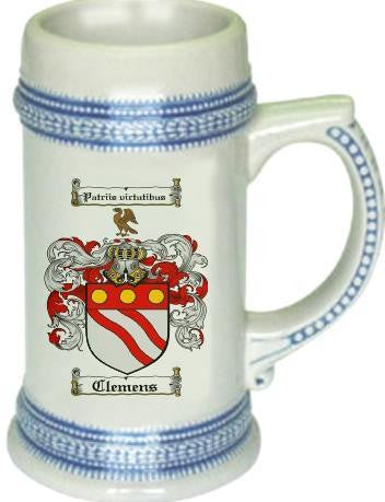 Clemens family crest stein coat of arms tankard mug