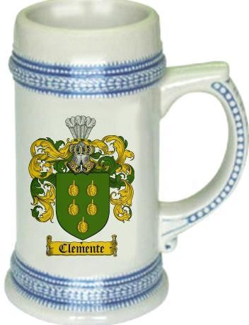 Clemente family crest stein coat of arms tankard mug