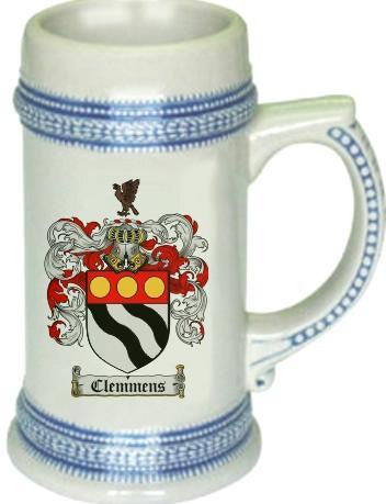 Clemmens family crest stein coat of arms tankard mug