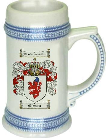 Clepan family crest stein coat of arms tankard mug