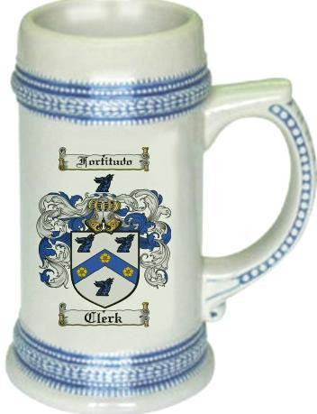 Clerk family crest stein coat of arms tankard mug