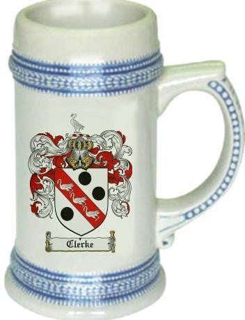 Clerke family crest stein coat of arms tankard mug